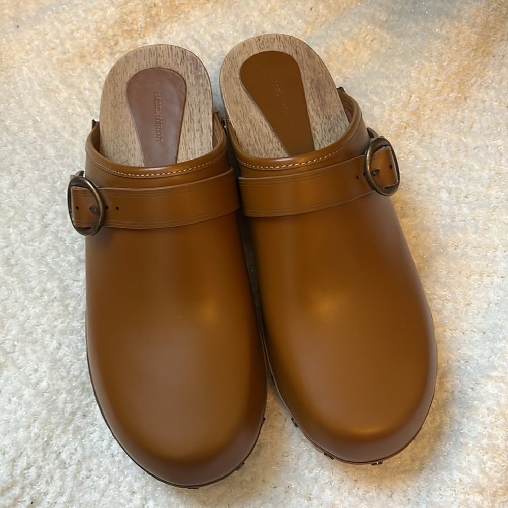Isabel Marant Thalie Buckle Leather Brown clogs size 10 - Picture 6 of 14